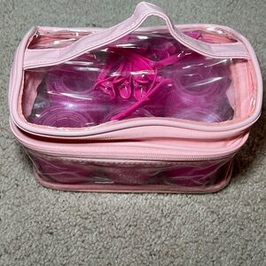 Roller Set with Hair Clips & Pink Cosmetic Organizer with two compartments